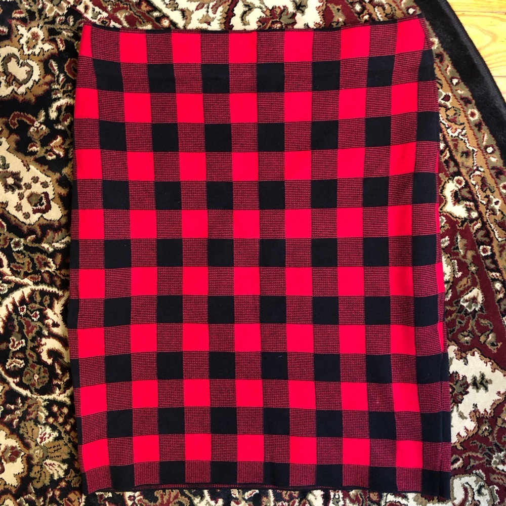 Chaps Red and Black check Pencil Skirt Knee-Length Casual